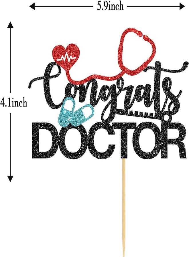 Confetti! Congrats Doctor Cake Topper - Medical School Graduated Cake Decorations - Doctor Grad Party Supplies - Glittery Black - Image 2
